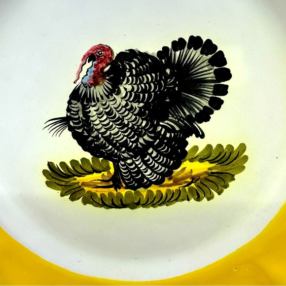 Vintage Made in Italy Hand Painted Turkey Plate.  Serve Ware Thanksgiving Farm - Picture 2 of 9
